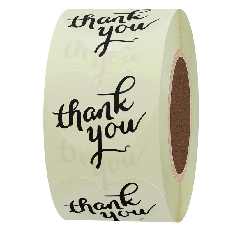 Hybsk Love Heart Clear Transparent Thank You Stickers with Heart 1.5 Inch Adhesive Labels 500 Per Roll (Transparent) - Image 1